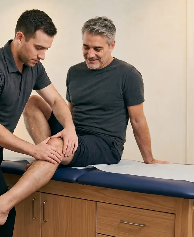 A licensed physical therapist guiding loaded joint work during an orthopedic therapy session at King Physical Therapy and Fitness