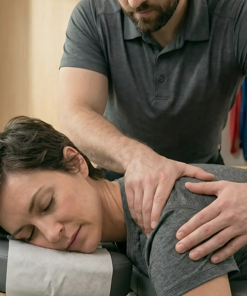 A licensed physical therapist testing a patient&rsquo;s overhead shoulder range at King Physical Therapy and Fitness in Connellsville, PA