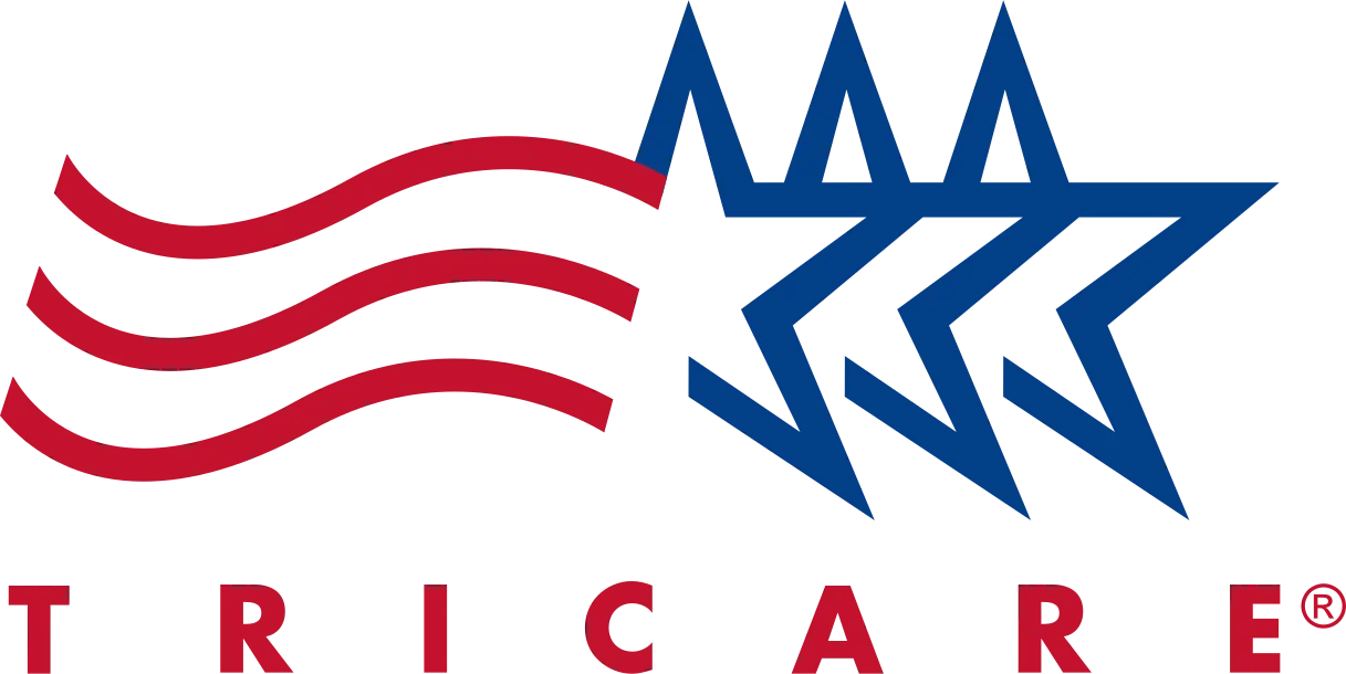 TRICARE logo featuring red stripes and blue stars, representing health insurance coverage for military families, relevant to King Physical Therapy and Fitness's in-network insurance options.